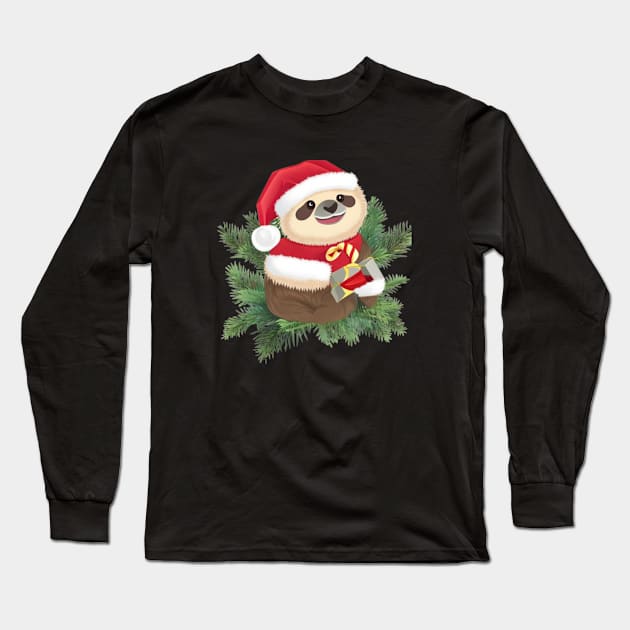 Funny Santa Sloth Long Sleeve T-Shirt by halazidan